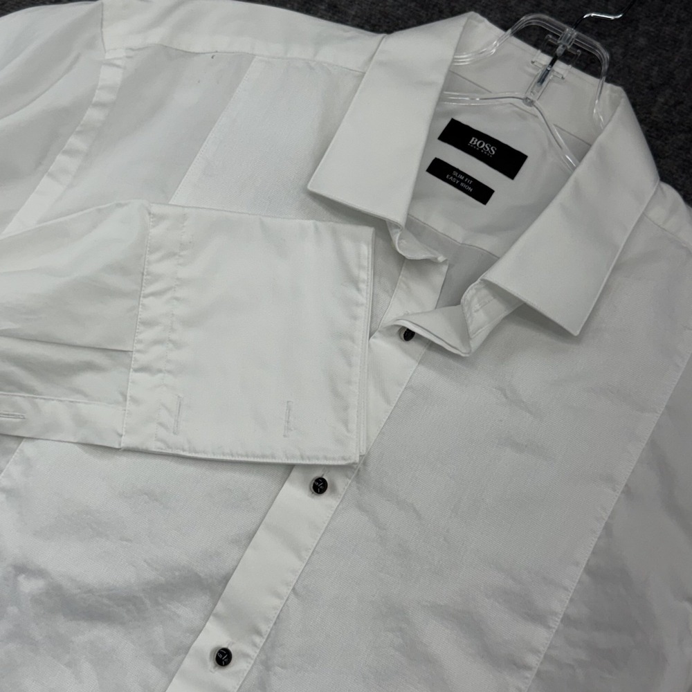 BOSS Hugo Boss Dress Shirt Mens 41 16 White Slim Fit Easy Iron Tuxedo Shirt